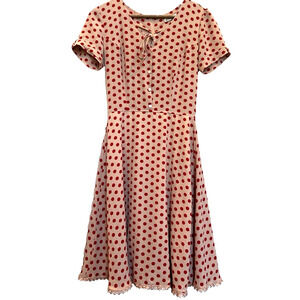 M De Maria Polka Dot Rockabilly Swing Midi‎ Dress Size S Pinup Retro Lace Eyelet